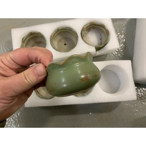 Cute Set of Olive Mini Planters / Flower Pots - Simple Scalloped Edge - Set of 6 - Picture 4 of 8